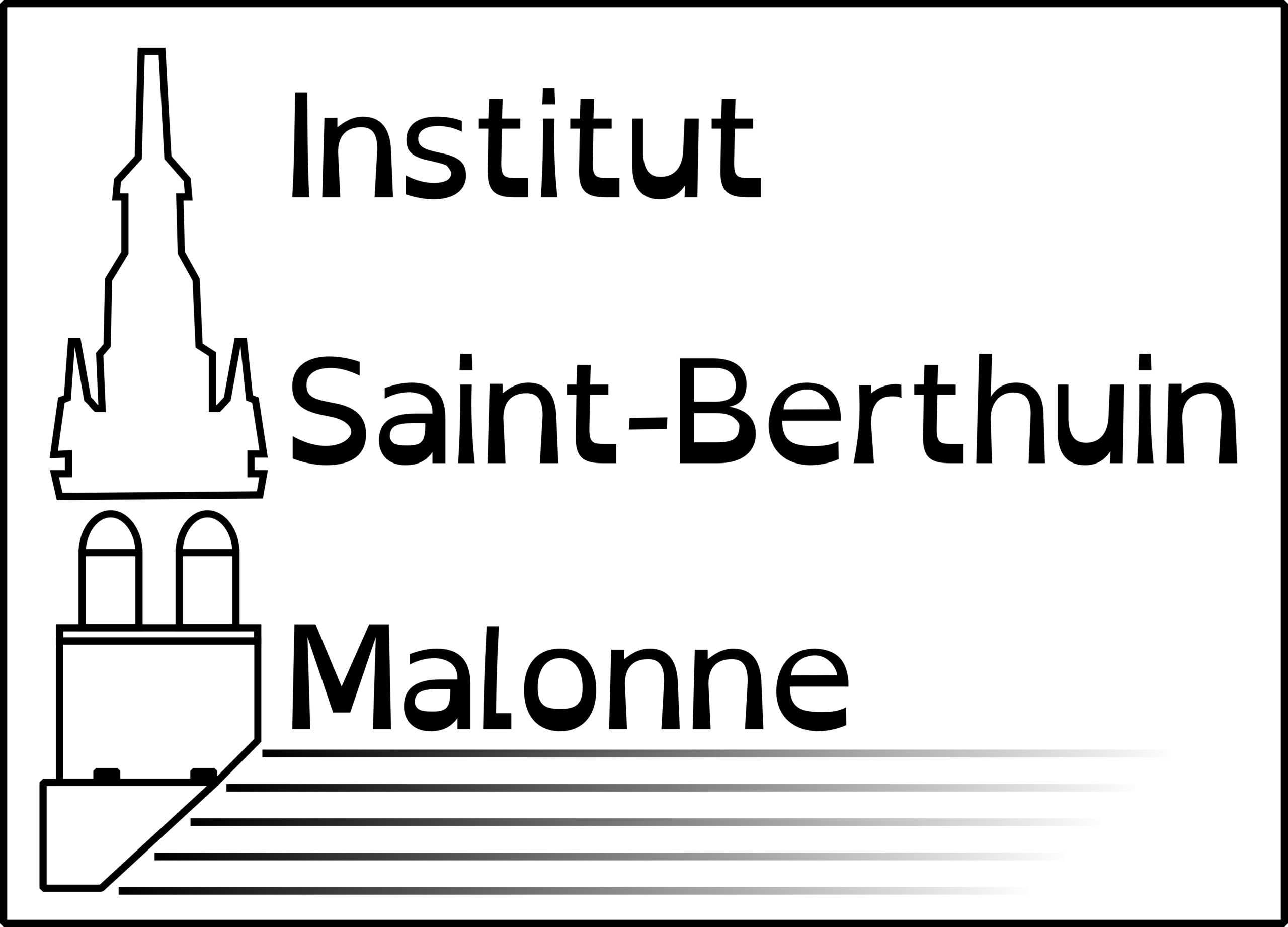 Logo de l'Institut Saint-Berthuin à Malonne. Le visuel comprend une illustration stylisée en noir et blanc de l'architecture de l'établissement, accompagnée du texte « Institut Saint-Berthuin Malonne » aligné sur trois lignes à droite.